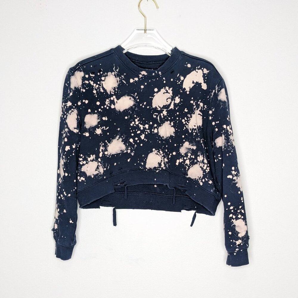 Blank NYC Navy Blue Bleached Distressed Croped Sweatshirt Size XS